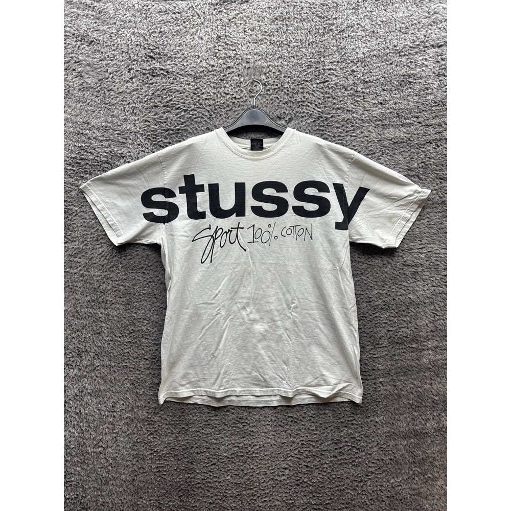 Stussy Sport 100% Pigment‎ Dyed Cotton Short Sleeve Tee Natural Mens Size L